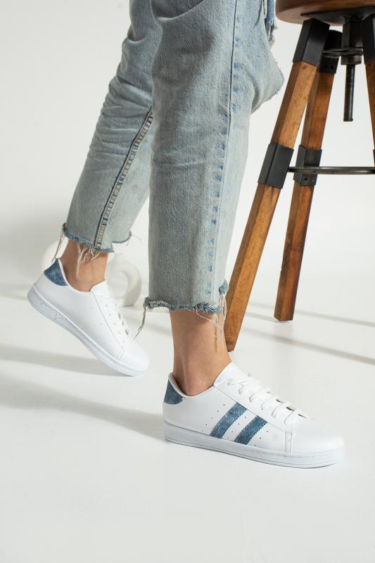 STOCON Kadın Günlük Spor Ayakkabı Bağcıklı Kot Kumaş Desen Spor Sneaker