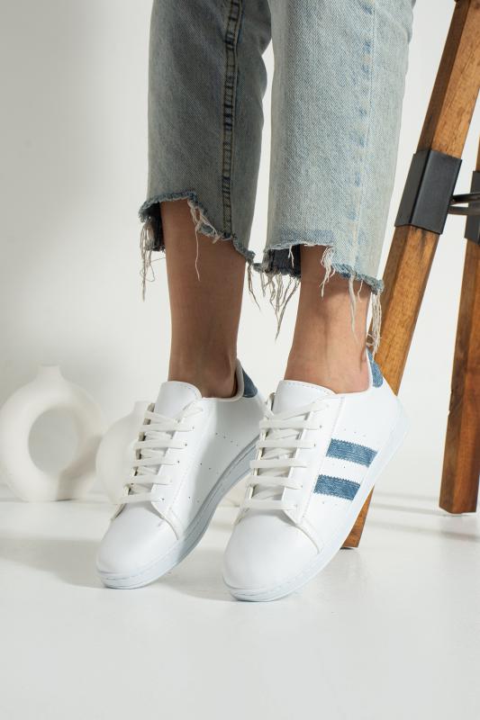 STOCON Kadın Günlük Spor Ayakkabı Bağcıklı Kot Kumaş Desen Spor Sneaker
