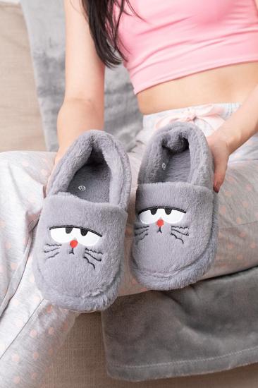  STOCON Kedi Fiğürlü Kadın Panduf Ev Pandufu Kadın Ev Terliği Ev Botu STC343