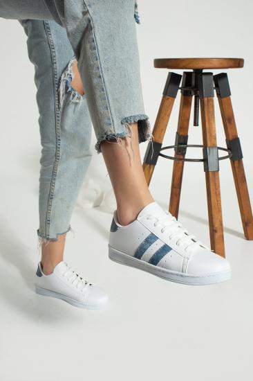 STOCON Kadın Günlük Spor Ayakkabı Bağcıklı Kot Kumaş Desen Spor Sneaker