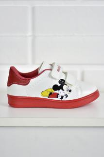 STOCON Unısex Çocuk Beyaz Kırmızı Cırtlı Günlük Spor Ayakkabı Sneaker